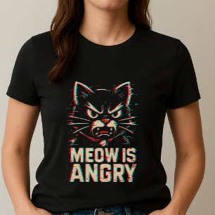 Schattige Boze Glitch Kat Tee; Leuke Meow Is Boos T-shirt