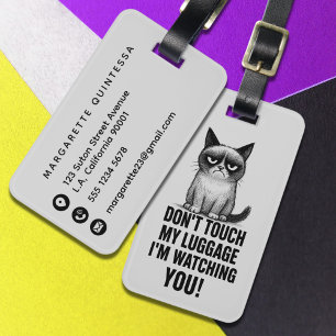 Schattige Boze Kat Grappige Humor Zwart en Grijs Bagagelabel
