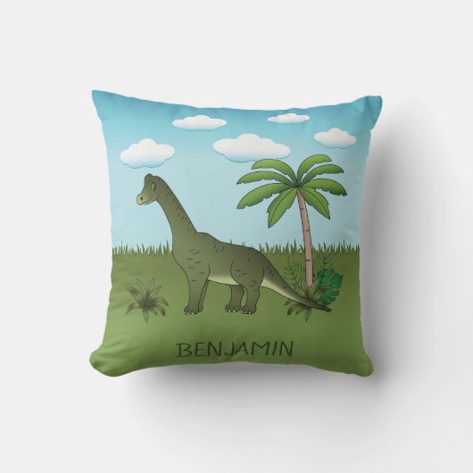 Schattige Brachiosaurus Dinosaur Blaue Lucht Aange Kussen (Voorkant)