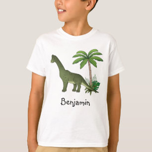 Schattige Brachiosaurus En Palmboom Met Kind Naam T-shirt