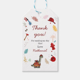 Schattige brandweerdinosaurus verjaardag bedankt t cadeaulabel