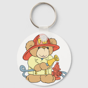Schattige brandweerman beer sleutelhanger