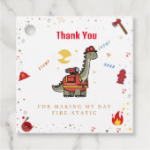 Schattige brandweerman Dino jarig Bedankjes Labels (Voorkant)