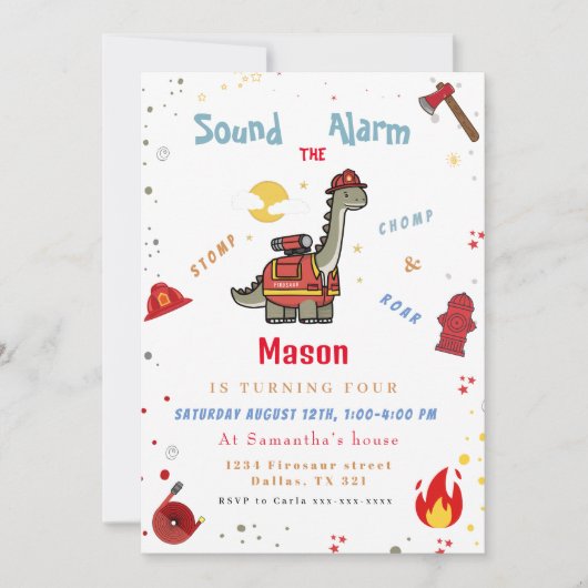 Schattige brandweerman Dino jarig Kaart (Voorkant)