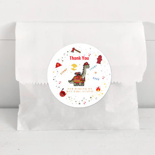 Schattige brandweerman Dino jarig Ronde Sticker