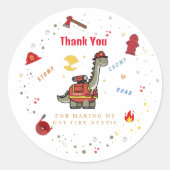 Schattige brandweerman Dino jarig Ronde Sticker (Voorkant)
