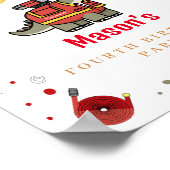 Schattige brandweerman Dino verjaardagsbord Poster (Hoek)