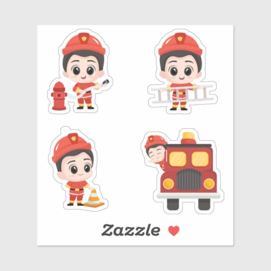 Schattige Brandweerman Sticker Set voor kinderen (Vel)