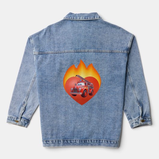 Schattige brandweerwagen Valentijnsdag Denim Jacket (Achterkant)