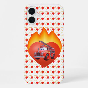Schattige brandweerwagen Valentijnsdag iPhone 16 Plus Hoesje