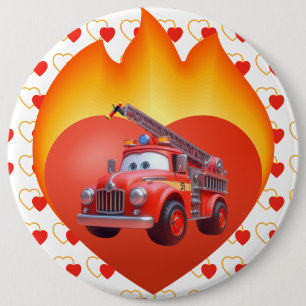 Schattige brandweerwagen Valentijnsdag Ronde Button 6,0 Cm
