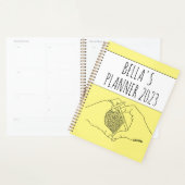 Schattige Breien Hart Handen Tekening Geel Jaar Planner (Display)