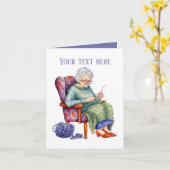 Schattige breien Oudere dame bericht toevoegen Kaart (Gele Bloem)