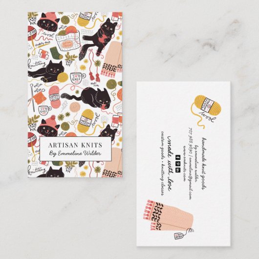 Schattige breiwerk en breiinstructie visitekaartje (Voorkant / Achterkant)