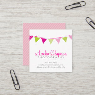 SCHATTIGE BRIGHT BUNTING bold party roze lime groe Vierkante Visitekaartje