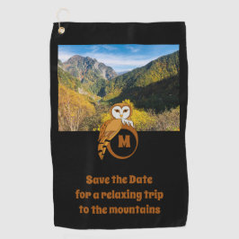 Schattige British Owl Nesting op Monogram Egg Foto Golfhanddoek