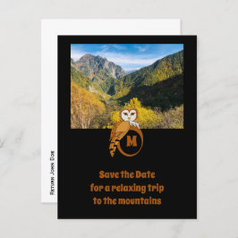 Schattige British Owl Nesting op Monogram Egg Foto Uitnodiging Briefkaart