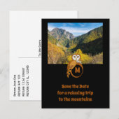 Schattige British Owl Nesting op Monogram Egg Foto Uitnodiging Briefkaart (Voorkant / Achterkant)