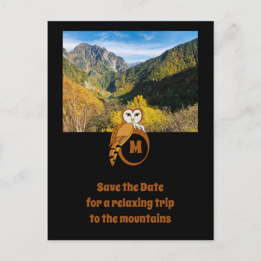 Schattige British Owl Nesting op Monogram Egg Foto Uitnodiging Briefkaart (Voorkant)