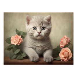  Schattige Brits Korthaar Kitten Portrait Foto Afdruk