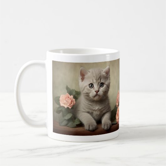  Schattige Brits Korthaar Kitten Portrait Koffiemok (Links)