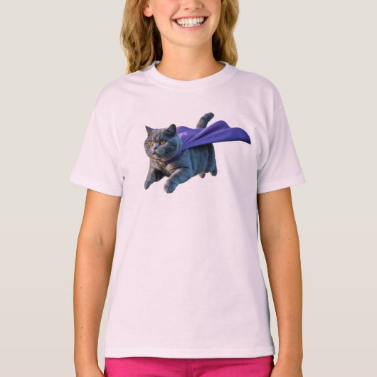Schattige Britse Korthaar Superheld T-shirt (Voorkant)