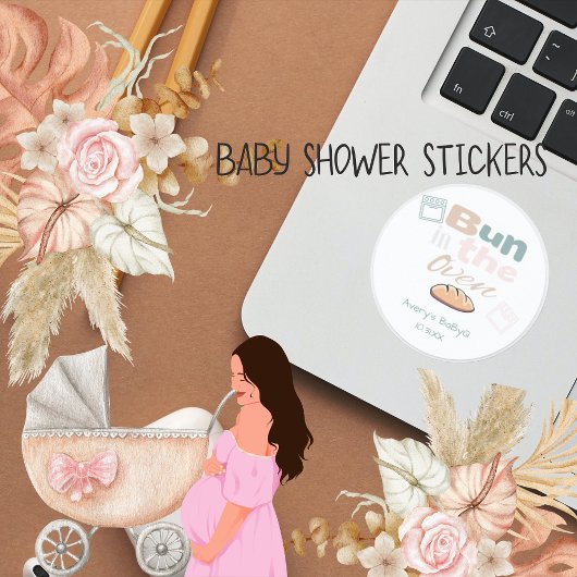 Schattige broodje in oven Baby Q Shower Ronde Sticker