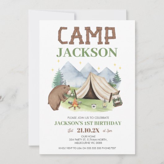 Schattige Brown Beer Mountains Camp thema 1e verja Kaart (Voorkant)