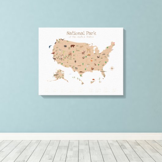 Schattige Brown National Park Kaart Woodland Nurse Canvas Afdruk (Insitu (Houten vloer))