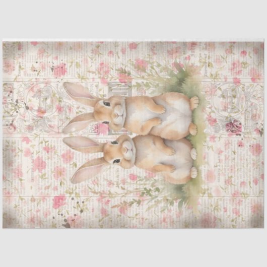 Schattige Brown Spring Cottage Bunnies Decoupage Tissuepapier (Voorkant)