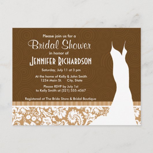 Schattige Brown, Tan Damask Uitnodiging Briefkaart (Voorkant)