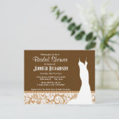 Schattige Brown, Tan Damask Uitnodiging Briefkaart (Staand voorkant)