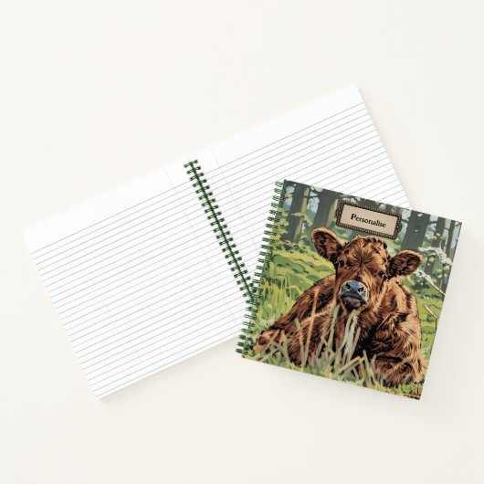Schattige BrownMoo Koe Green Woodland Persoonlijk  Notitieboek (Binnen)