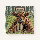 Schattige BrownMoo Koe Green Woodland Persoonlijk  Notitieboek (Voorkant)