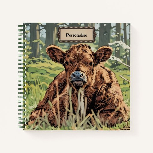 Schattige BrownMoo Koe Green Woodland Persoonlijk  Notitieboek (Voorkant)
