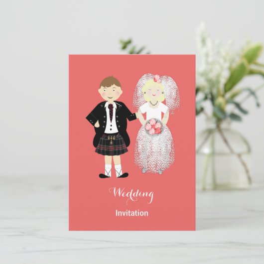 Schattige bruid en bruidegom Schots bruiloft thema Kaart (Staand voorkant)