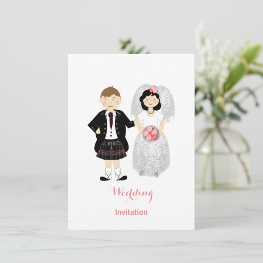 Schattige bruid en bruidegom Schots bruiloft thema Kaart (Staand voorkant)