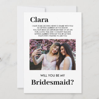 schattige bruidsmeisje foto, word je mijn bedankkaart