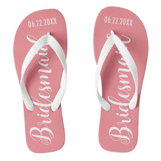 Schattige bruidsmeisje koraalroze teenslippers (Voetbed)