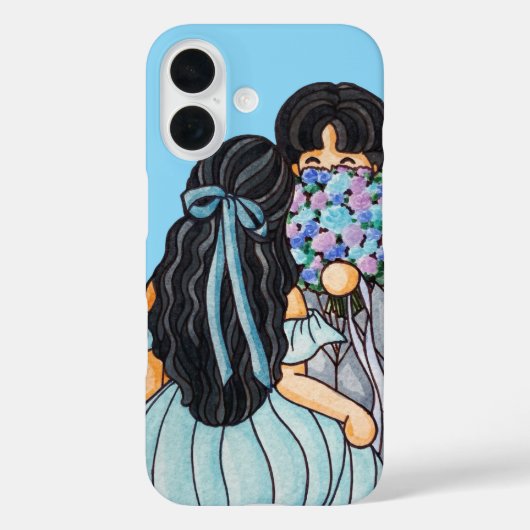 Schattige bruidspaar in Blue Cartoon telefoonhoesj Case-Mate iPhone Case (Achterkant)