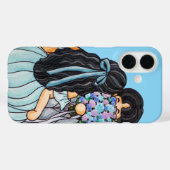 Schattige bruidspaar in Blue Cartoon telefoonhoesj Case-Mate iPhone Case (Achterkant (horizontaal))
