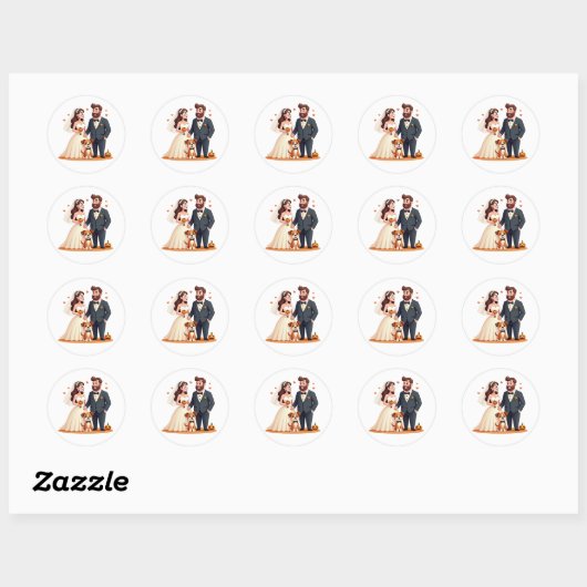 Schattige bruidspaar met honden - Spooky Pastel Ronde Sticker (Vel)