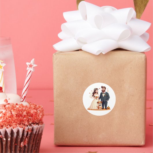 Schattige bruidspaar met honden - Spooky Pastel Ronde Sticker (Feest)