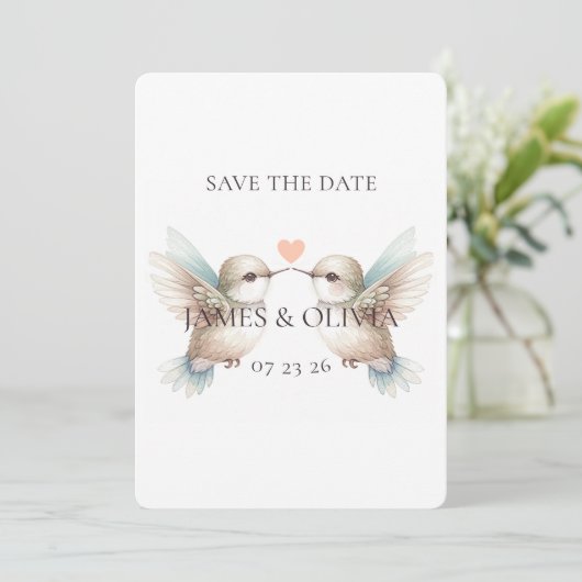 Schattige bruiloft Hummingbird Save the Date (Staand voorkant)