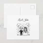 Schattige bruiloft paar gepersonaliseerd briefkaart (Voorkant / Achterkant)