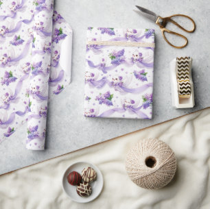 Schattige bruiloftsdoven met seringen en linten cadeaupapier