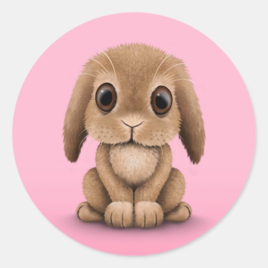 Schattige bruin Baby konijntje op roze Ronde Sticker (Voorkant)