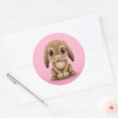 Schattige bruin Baby konijntje op roze Ronde Sticker (Envelop)