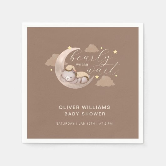 Schattige Bruin Barly Wait Moon Star Sleepy Beer Servet (Voorkant)