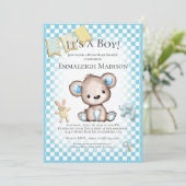 Schattige bruin Beer Baby Boy Picknick Baby shower Kaart (Staand voorkant)